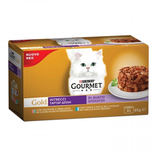 GOURMET INTRECCI SALM / MERLUZ - TUNA / FISH GR.85X4