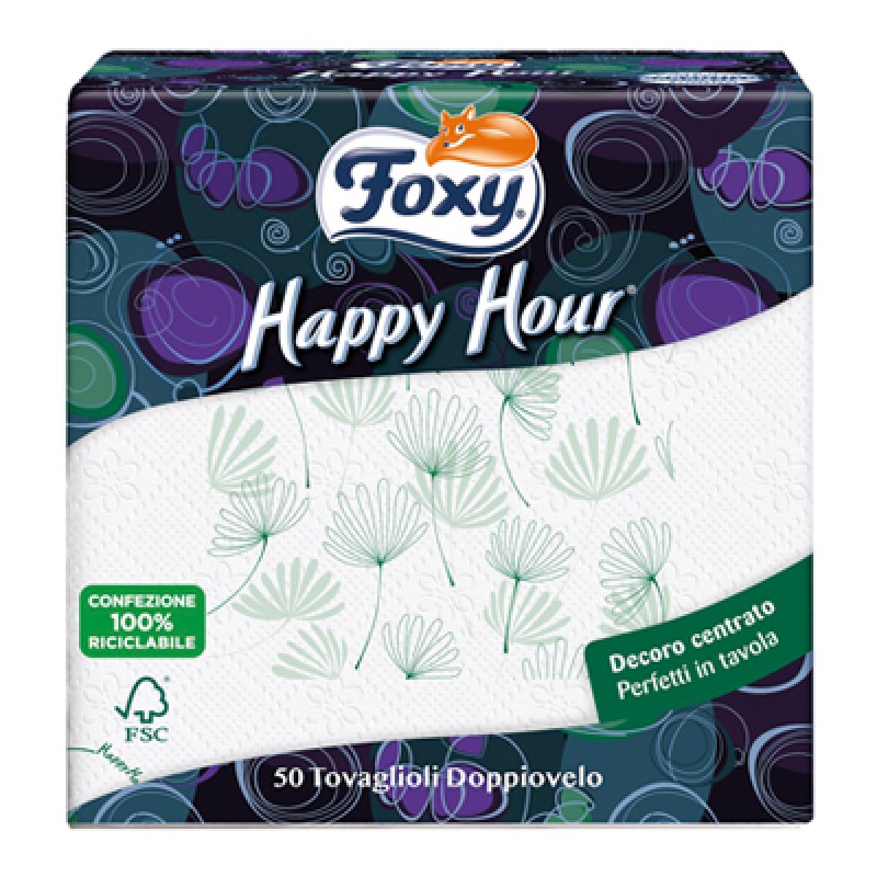 FOXY HAPPY HOUR TABLECLOTH 33X2 PLY 50 PCS DECORATED COD. 331/18